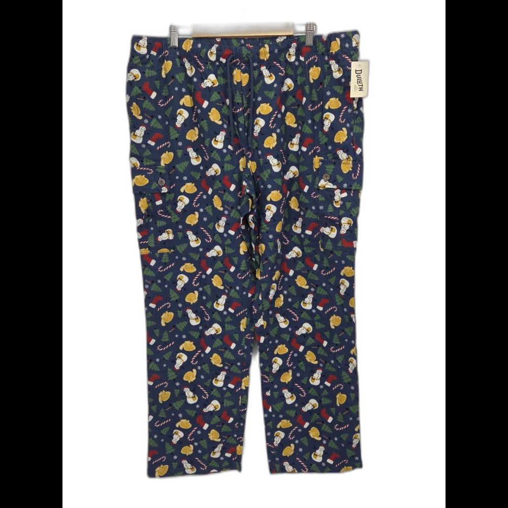 New Duluth Trading Flannel Cargo Lounge Pants Mens XL x 32" Christmas Snowman
